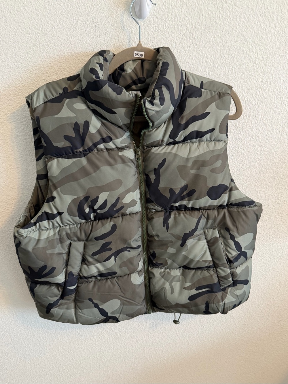 No Boundaries Olive Green Camo Puffer Vest
